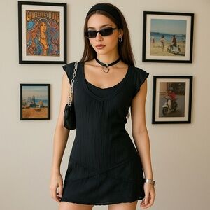 Sandwich_ Black T-Shirt Dress Mini Cap Sleeve Size L
